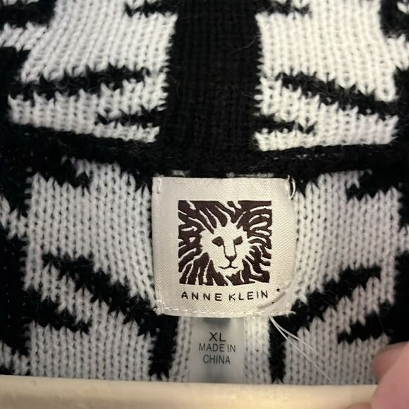 Anne Klein Houndstooth Camilla Poncho Cape / Stripe Trim Full Zip NWT SZ XL - Picture 5 of 14